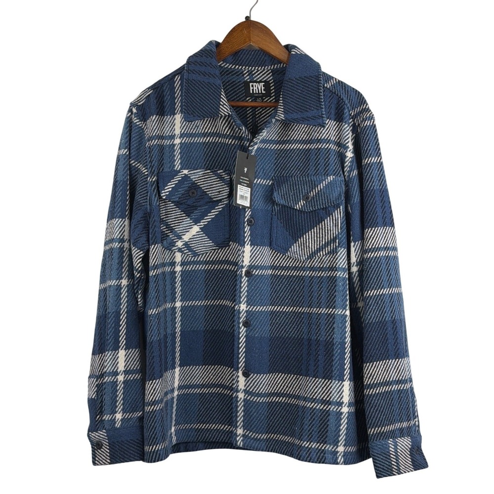 Frye Vintage Indigo Plaid Shirt Jacket Shacket Button Front Mens L NWT - Picture 5 of 15